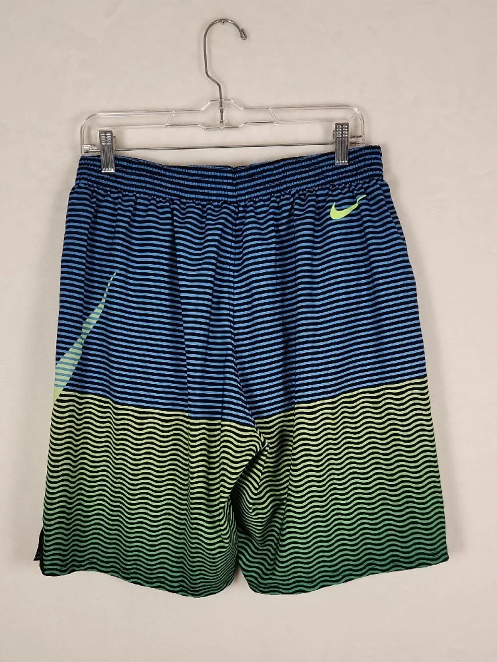 Nike Swim Horizon Stripe Volley Swim Shorts Men's XL Lime Green and Blue Stripes